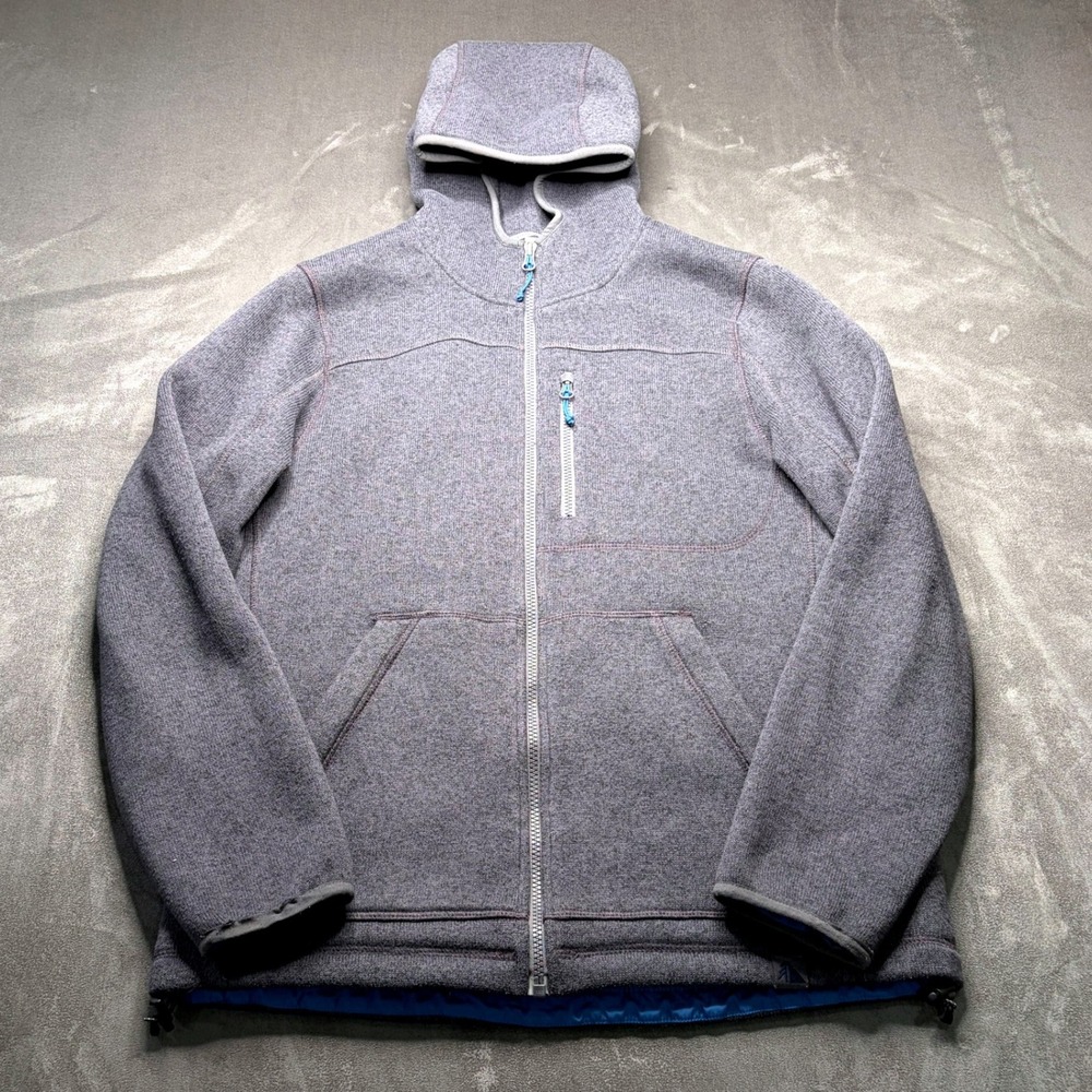 LL Bean Fleece Jacket Mens Sz S Gray Full Zip Quilt Lined Hoodie Hiking Gorpcore